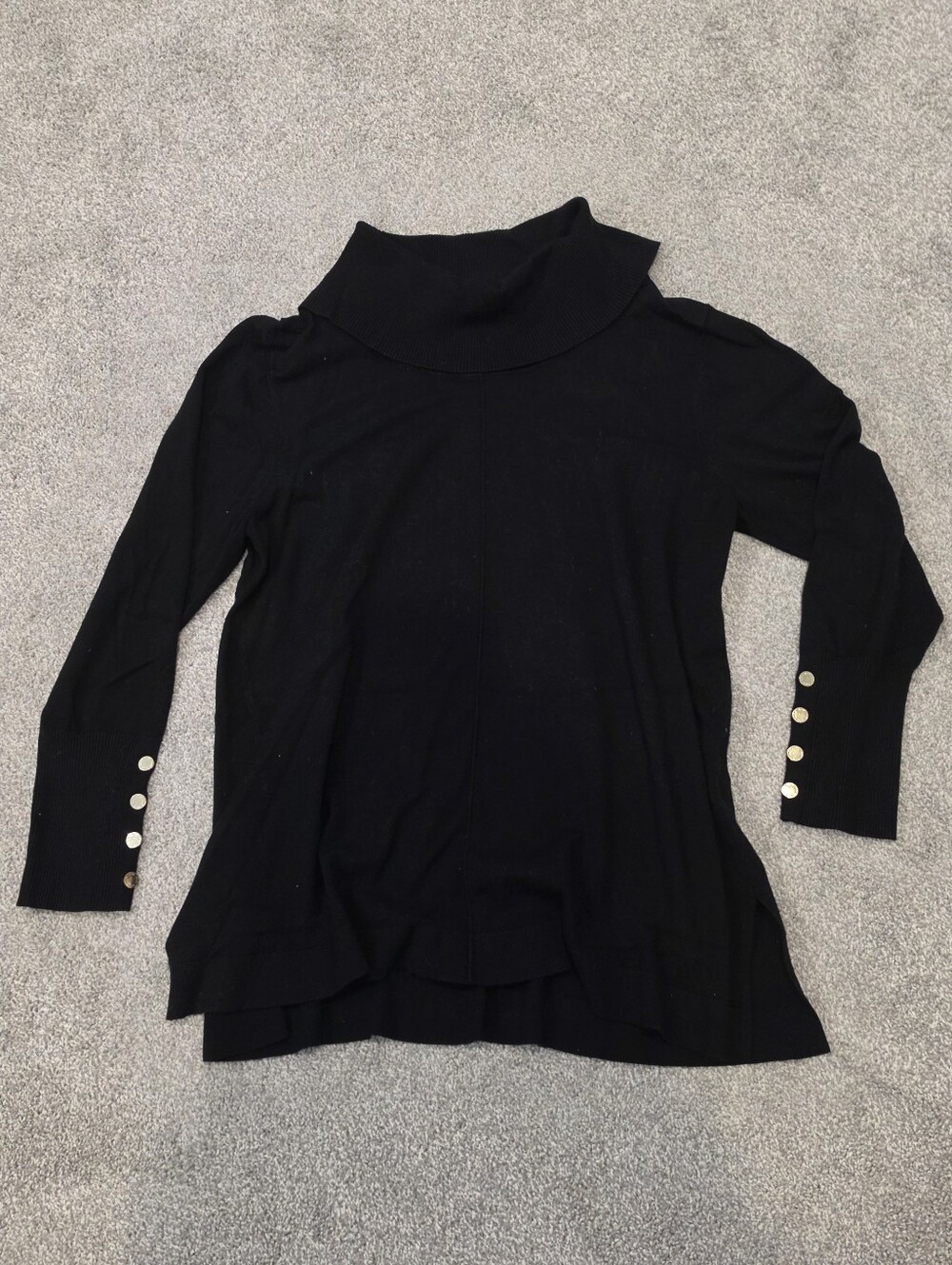 Anne Klein Black Cowl Sweater with Gold Button Cuffs